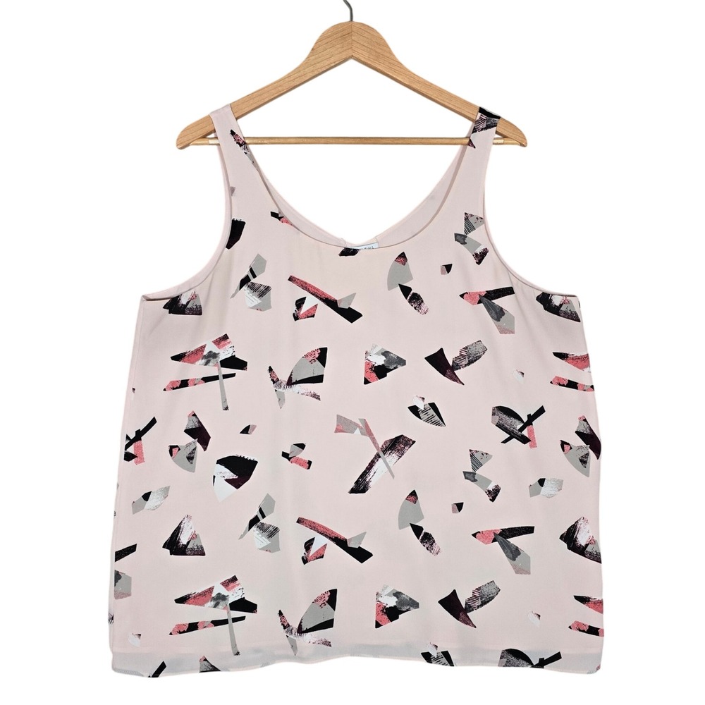 Reitmans R Essentials Women's Abstract V-Neck Tank Top Blush Pink XXL